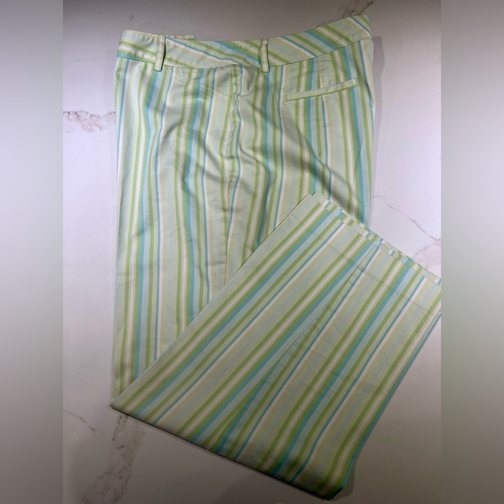 TALBOTS Summer Slacks, Wide leg, Ankle, light blue/green stripe, Size 16 - Picture 1 of 6